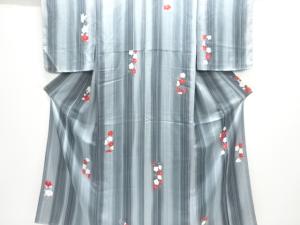 未使用品　縞に花模様小紋着物